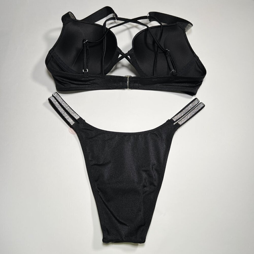 Victoria Secret 34C M Bombshell Push Up Bikini Top Set Glam Shine Strap Black - Picture 6 of 12